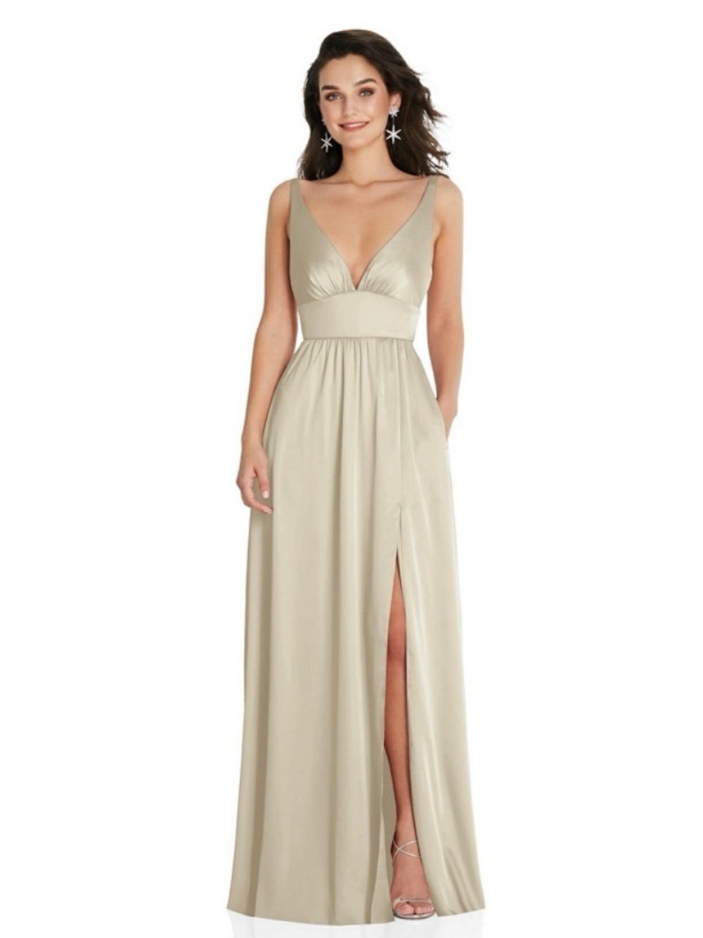 Deep V-Neck Shirred Skirt Maxi Dress with Convertible Straps